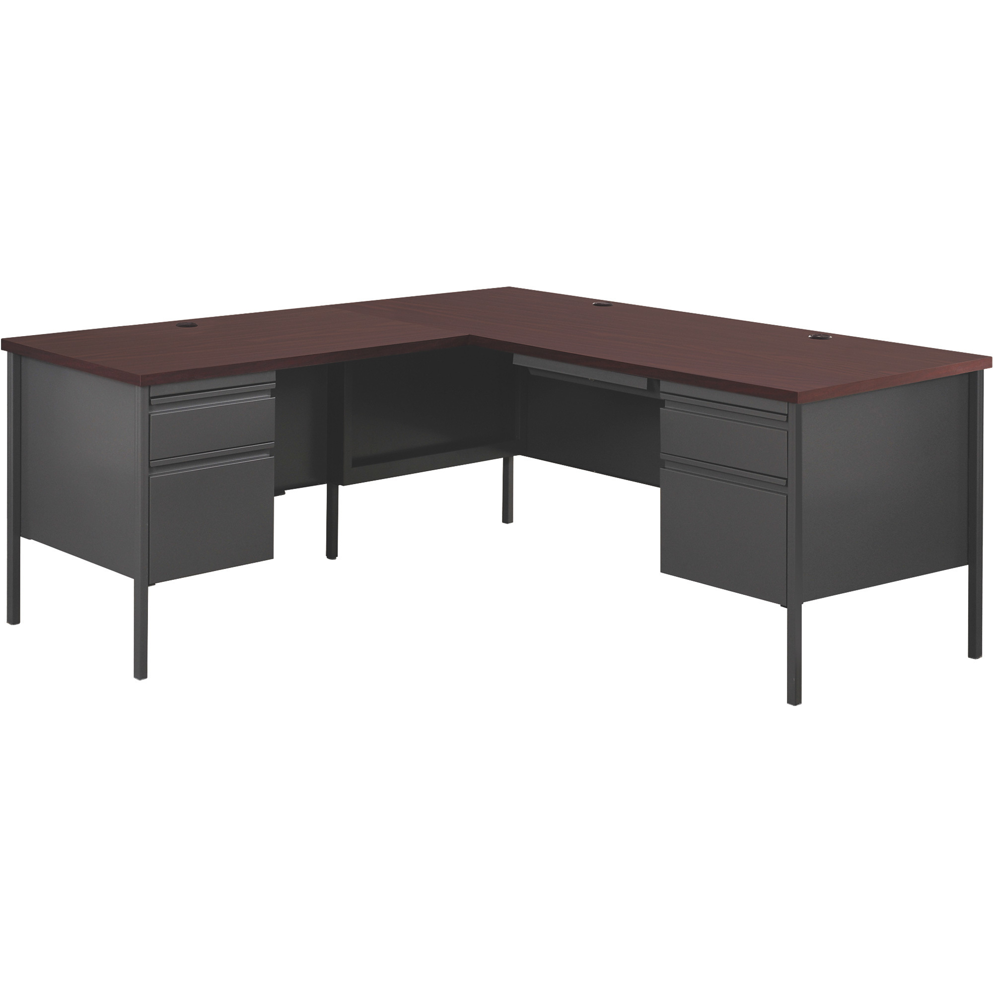 Hirsh Industries Left-Hand L-Shape Desk, Charcoal/Mahogany, 66in.W x 72in.D x 29 1/2in.H, Model# 20109
